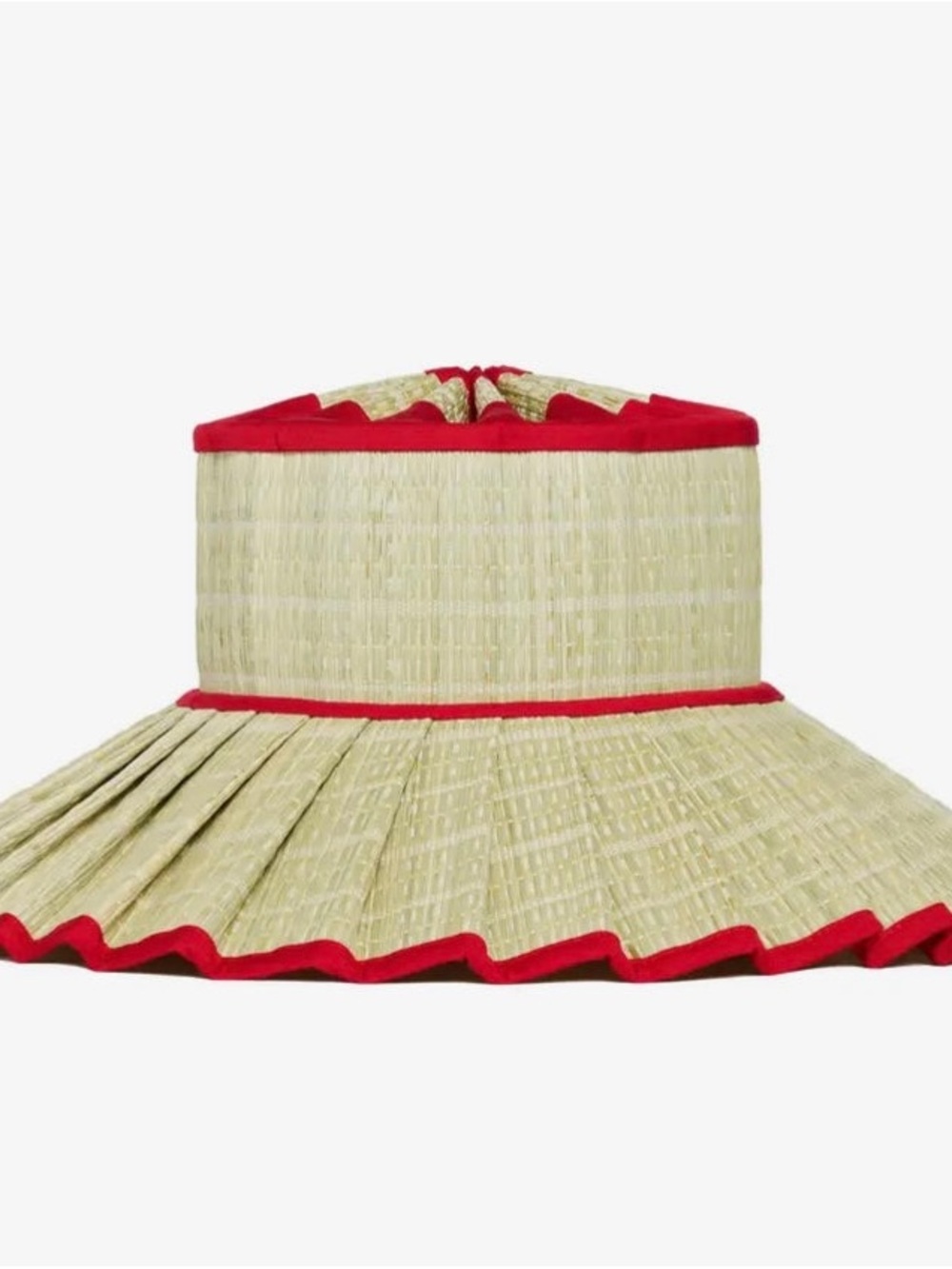 Pleated Straw Visor with Red Trim - Women Accessories